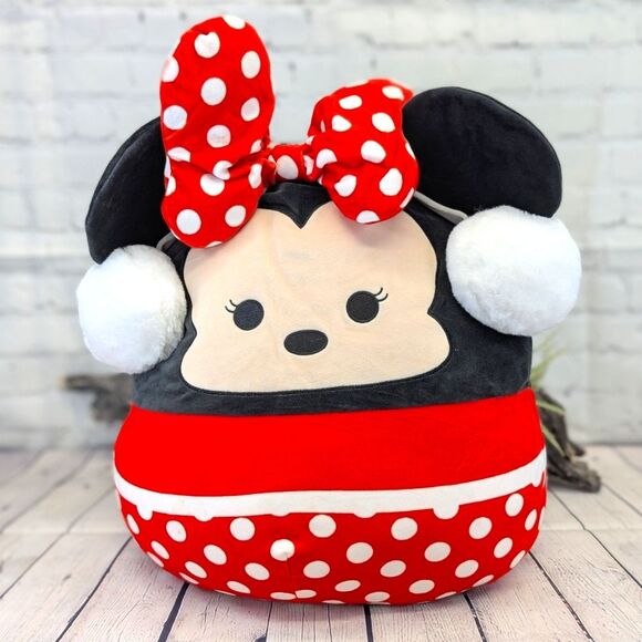 Disney Minnie Mouse 16" Squishmallow - Red Polka Dot Bow with Puffy Earmuffs - Picture 1 of 10